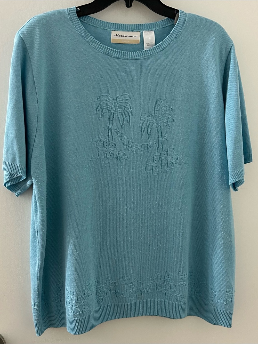 Alfred Dunner Light Turquoise Palm Knit Top